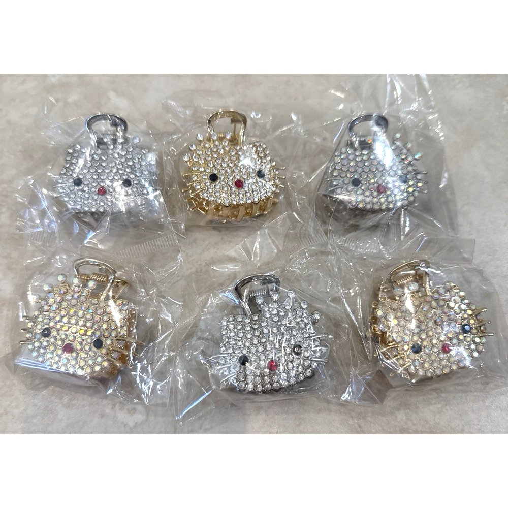 NEW Lot of 6 Hello‎ Kitty Mixed Gold &Silver Crystal Head Hair Clips Claws